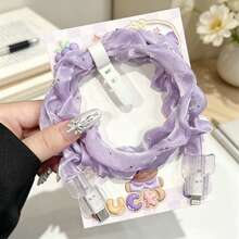 5pcs Purple Floral Charging Adapter & Cable Protector Set, Suitable Compatible With Apple 18-20W Charger Cable Protective Case, Anti-Breakage Cable Organizer, Compatible With IPhone 17/16/15/13/14 - Clear - View 3