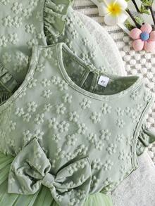 Bộ 2 món gồm áo khoác cardigan và váy lưới thắt nơ kiểu dáng thanh lịch, ngọt ngào dành cho bé gái. - Màu xanh Bạc hà - Xem 6