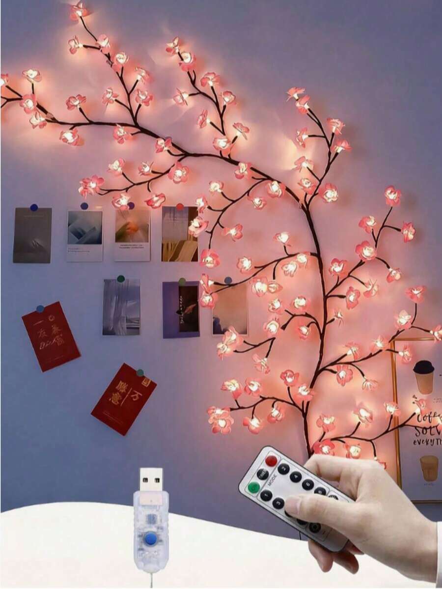 1 LED Cherry Blossom Branch, USB Powered, With 8 Flashing Modes, Soft And Foldable, Suitable For Indoor And Outdoor Use, Living Room, Bedroom, Walls, Wedding Decorations, Festive Atmosphere, Valentine's Day, Birthday And Graduation Gifts - 彩色 - 查看 1