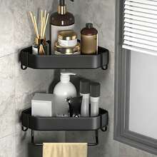 2 piezas Estantería de esquina para baño - Sin taladro, estante de pared con ganchos y barra para toallas; muy ahorradora de espacio, diseñada para organizar artículos de baño para bebés, artículos de tocador y artículos esenciales para niños. - Multicolor - Ver 14