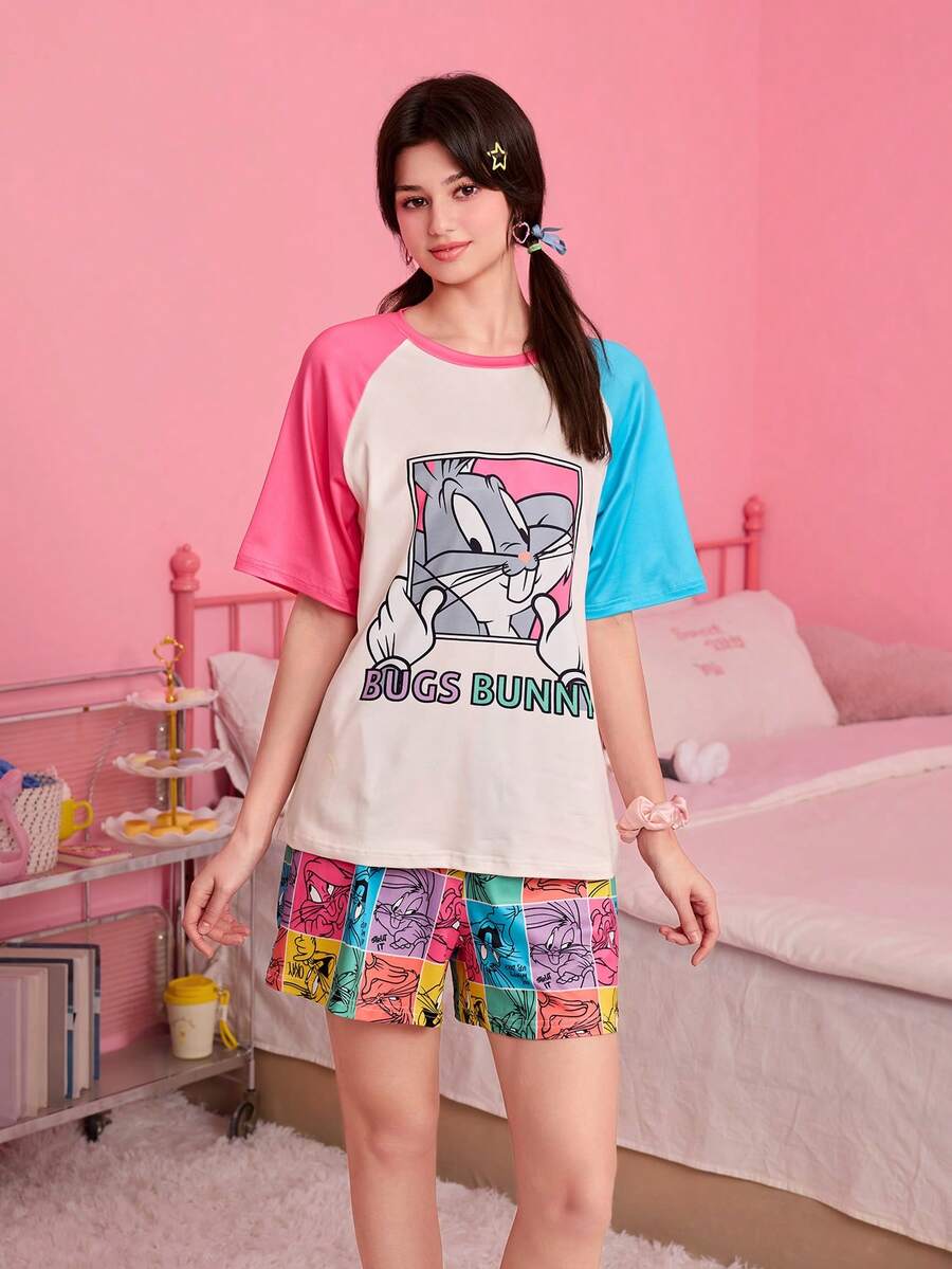Noctvar OBM Sleepwear X LOONEY TUNES Women's Pajama Set, Cartoon Print, Loose & Soft 2 Pieces Sleepwear Set, Comfortable Home Wear