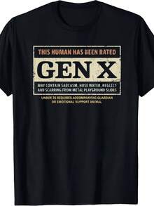 Camiseta gráfica para hombre de la Generación X, ajuste cómodo, estampado de texto amarillo con humor, lavable a máquina, para uso casual y al aire libre, camiseta negra para adultos, ajuste relajado, camiseta con estampado duradero, camiseta para hombre y mujer, camiseta casual y cómoda de verano, cuello redondo a la moda. - Negro - Ver 1