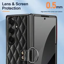 VIETAO Electroplated PC Finger Ring Holder Faux Leather Phone Case Compatible With Samsung Galaxy Z Fold 3 4 5 6 7 Mobile Cover With Tempered Glass Screen Protector - Pink - View 7