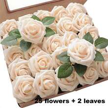 27pcs Set (25 Rose Flowers, 2 Leaves) Artificial Ivory Foam Roses With Stems, Suitable For DIY Wedding Bouquets, Bridal Shower Centerpieces, Party Table Decor, Valentine's Day And Mother's Day (Excluding Gift Box) - Multicolor - View 10