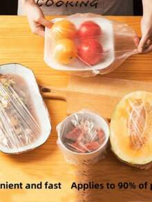 500/200/10pcs Disposable Plastic Wrap, With Elastic And Self-Sealing Design, Suitable For Covering Bowls And Plates To Preserve Food, Household Use - Multicolor - View 7