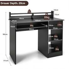 Wooden Computer Desk Adjustable Shelf Keyboard Tray Home Office Workstation - Black - View 3
