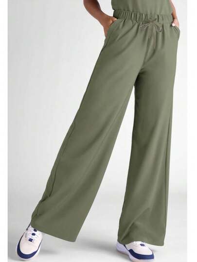 Solid Color Multi-Pocket Pants, Women's Fashion Commuter Loose Trousers, Wide Leg Casual Outdoor Comfortable Pants Spring