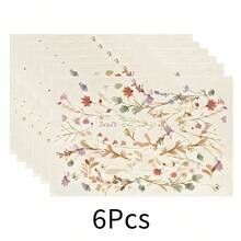 1pc Floral Print Linen Placemat, Breakfast Mat, Coffee Coaster, Bowl Pad, Kitchen Accessory, Easy To Clean Dining Mat, Suitable For Home, Restaurant, Dining Decor, Holiday Gift, Gift For Friends, Multi-Piece Set - Multicolor - View 21