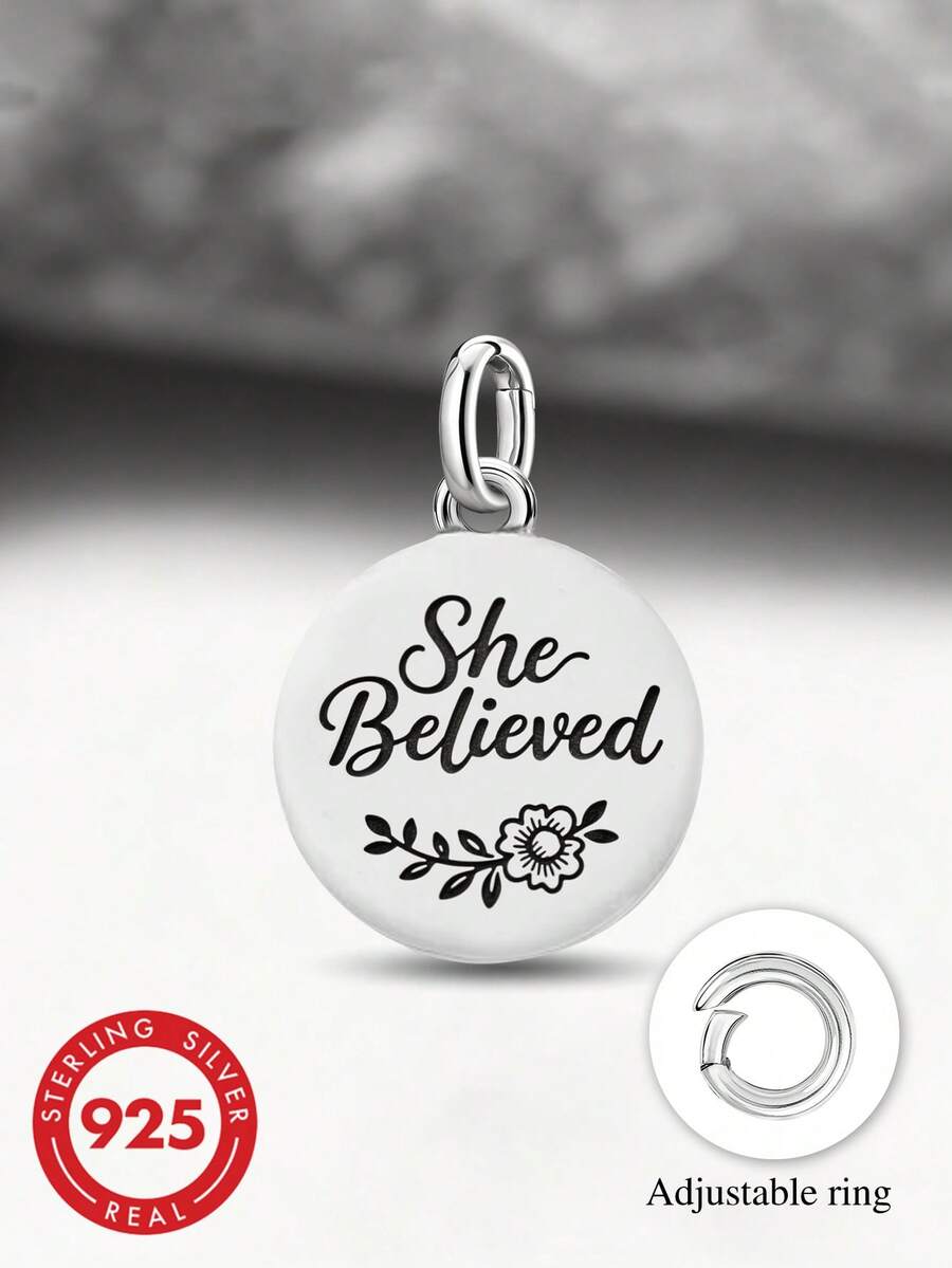 1件 925純銀「She Believes」吊墜DIY手鍊，精緻禮物，學生返校必備，適合青少年學生背包、大學生返校清單，平價學生首飾