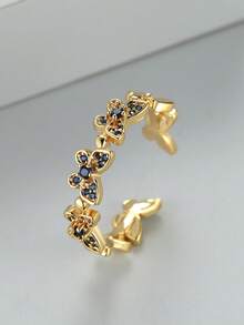 Vanel 一件式别致简约蝴蝶戒指，镶嵌闪亮锆石，多蝴蝶设计，饰以点缀，适合日常佩戴和休闲场合的时尚首饰 - 金黃色-藍色 - 查看 2