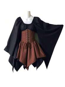 European And American Medieval Renaissance Dress With Wide Sleeves And Long Sleeves For Ladies, Ladies' Costume - Bleached and Dark Green - View 5