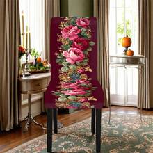 1/4/5/6/7/36pcs Wine Red Rose Pattern Print Chair Covers/Seat Covers Set, Suitable For Indoor Home, Restaurant, Hotel, Ideal Choice For Modern Daily Decor. Tablecloth Fits Square Dining Table, Elastic Chair Covers Are Washable. - Multicolor - View 9