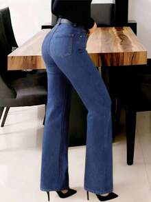 Nuevos jeans de pierna recta para mujer, jeans de corte holgado de estilo casual de calle, marca de ajuste relajado, pantalones vaqueros y ropa de mujer para primavera - Azul lavado medio 2 - Ver 3