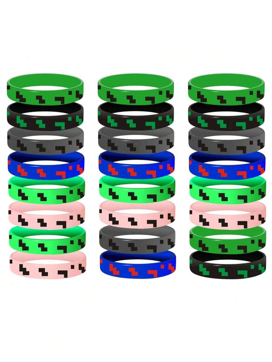 24 Pieces Pixel Theme Party Favors, Silicone Bracelets Small Size,Birthday Decorations Party Supplies,Miner Pinata Valentines Day Gifts Bridal Showers, Home Decor, Graduation Gifts, Birthday Parties, Room Decoration