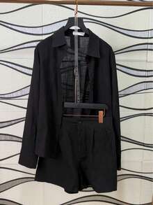 Linen Shirt And Shorts Set (2 Pieces) - Black - View 1