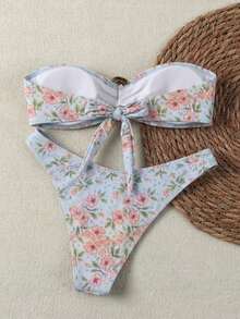 New Ditsy Floral Sexy Elegant Casual Beach Holiday Party Date Strapless Bikini Set, Spring/Summer Vacation - Multicolor - View 2