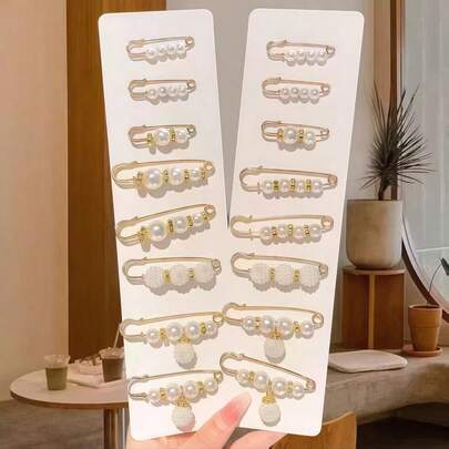 16pcs Women Waist Cincher Clips, Cinched Waist Pins To Fix Clothes, Sweaters, Blouses, Pearl Anti-Exposure Brooch Pins, Daily Wear, Perfect Gift (No Card)