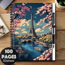 1 Set Romantic Paris Eiffel Tower Landscape Spiral Notebook With Pen, 100 Pages Practical Inner Pages. A Helpful Companion For Work And Study, Suitable For School Daily Use. Whether For Diary Writing, Planning, Or As A Graduation/Birthday Gift, It Is An Excellent Choice For Convenient Writing And Capturing Wonderful Moments. - F Style + a Pen - View 1