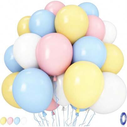 21/41pcs Pastel Balloons, 10 Inch Light Pink, Blue, Yellow, White Latex Balloons, For Kids Graduation, Easter, Wedding, Rainbow Party, Birthday, Baby Shower Decorations