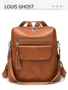 [Retro Texture . Multi-Use] Genuine Leather Women's Backpack, Korean Style Casual Tassel Backpack, Fashionable Commuter Travel Laptop Bag For Diverse Scenarios Such As The Workplace, Campus, And Travel, Effortlessly Creating A Sophisticated Atmosphere. Comfortable Shoulder Straps Reduce Burden - Multicolor - View 15