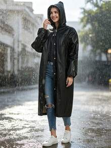 1 pieza Poncho de lluvia unisex duradero - Diseño con capucha de cobertura completa, capucha ajustable con cordón, talla única, adecuado para ciclismo, senderismo, pesca, camping - Equipo para exteriores premium, estilo de cobertura completa, hecho de material EVA - Unisexo - Ver 4