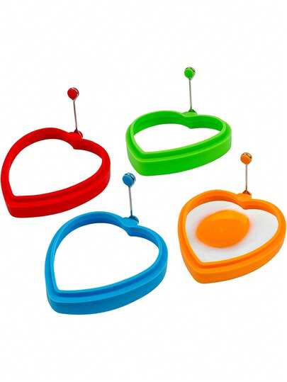 4pcs/Set Heart-Shaped Silicone Egg Rings, Non-Stick Reusable Egg Molds, Heat-Resistant Breakfast Cooking Tools For Pancakes, Omelets And Sandwiches, Easy To Clean (Red/Orange/Green/Blue)