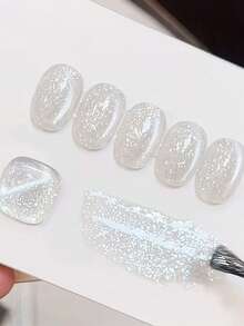 1瓶闪亮雪兔眼凝胶指甲油，精致雪花美甲 - 彩色 - 查看 3