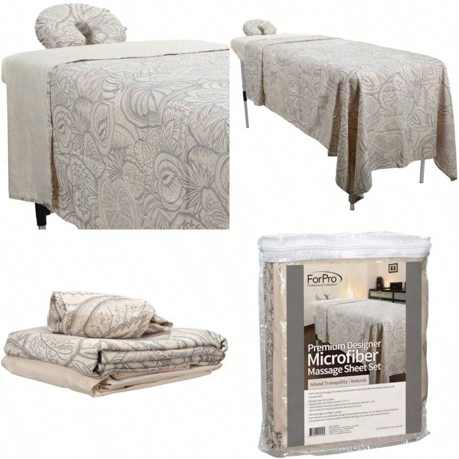 ForPro Premium Designer Juego de sábanas de Masaje de 3 Piezas de Microfibra Tranquilidad Isleña Resistente a Las Manchas y a Las Arrugas Incluye sábana encimera de Masaje sábana Bajera Ajustable - Tranquilidad de isla natural - Ver 1
