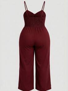 Wide Leg Plus Size Jumpsuit With Neckline - Đỏ sẫm - Xem 3
