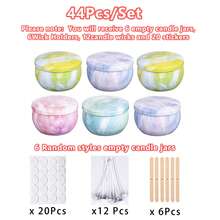 44件DIY蠟燭製作套裝,2.2盎司星空金屬蠟燭罐含完整配件,包括6個蠟燭罐、12個燈芯、6個蠟燭架和20張貼紙,適合手工藝、糖果罐、派對禮品和家居裝飾 - 44件 - 查看 12