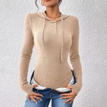 Fashionable Solid Color, Slim Fit Jumpsuit, New One-Piece Set With Hood And Ribbed Design For Autumn And Winter. - Khaki - View 11