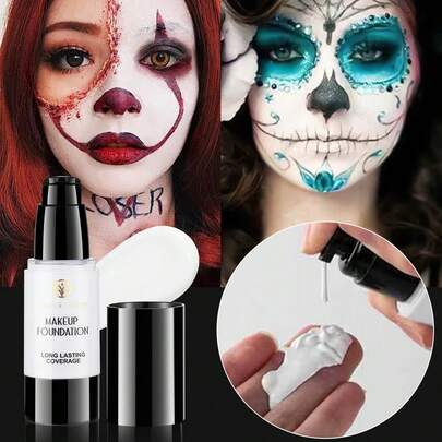 YOUNG VISION Base de maquillaje mate blanca, de cobertura duradera, resistente al agua y al sudor, con efecto de maquillaje natural, adecuada para disfraces de Halloween y maquillaje de escenario
