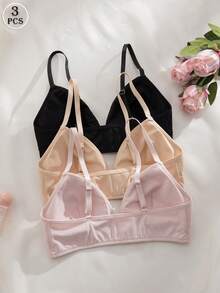 3 pezzi Reggiseno con chiusura frontale senza ferretto, imbottitura rimovibile, spalline regolabili, comodo e senza cuciture, biancheria intima da donna in stile dolce giapponese e coreano - Multicolore - Visualizzare 4