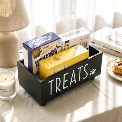 Moderner Landhausstil Leckerchen Aufbewahrungsset mit Holzkiste, 2 Snackgläsern & Deckeln - Hunde & Katzen Leckerchen Organizer, Haustier Futter Aufbewahrungsbehälter - Ideales Geschenk für Haustierliebhaber