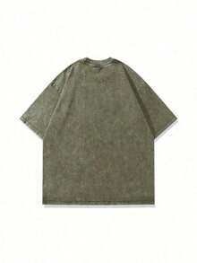 Rhude 230G Washed Cotton T-Shirt, Adult Men's Vintage Eagle & Cloud Print Top,  Short Sleeve For Daily Wear & Casual Outings2026 - xanh quân đội - Xem 4