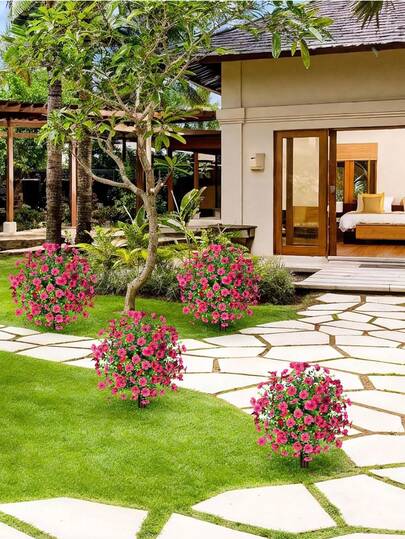 1 Set 23.6 Inch Artificial Boxwood Ball Tree With Ground Stake, UV-Resistant Fake Shrub For Porch, Garden, Front Yard Decor - Indoor/Outdoor Plant