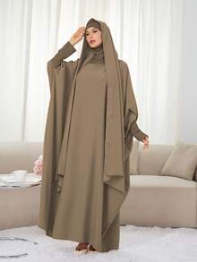 1 pieza Abaya con capucha de jersey, suelta y cómoda, conveniente para el uso diario y la oración de las mujeres, Khimar largo, adecuado para todas las estaciones - Multicolor - Ver 11