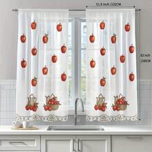 2 tấm rèm voan họa tiết quả táo đỏ, in hình giỏ trái cây và quả táo, in phẳng 2D, hơi trong suốt, phong cách trang trại mộc mạc, thích hợp cho nhà bếp, phòng ăn và phòng khách. - Nhiều màu - 2 chiếc - Xem 8