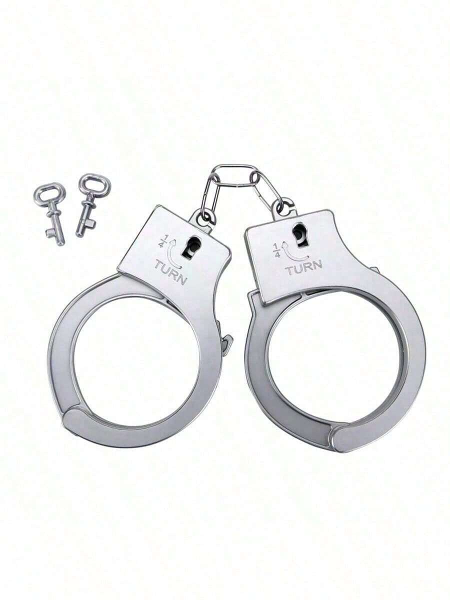 1 Set Silver Plastic Handcuffs, Suitable For Halloween And Party Costumes, Fun And Durable, No Power Required, Roleplay And Performance Handcuffs - View 1