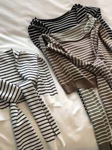 1pc Women's Fashion Striped Knit Cardigan With Contrast Color Shawl Collar, Versatile Spring/Summer Air-Conditioning Shawl, Suitable For All Seasons, Pair With RC Dress,Travel Essential,Beach Towel - Multicolor - View 1