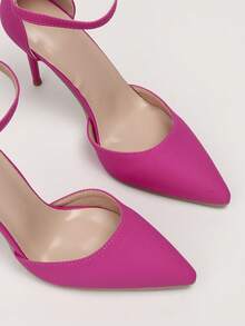 Women's Hollow Out Pointed Toe Slingback High Heel Sandals - Hot Pink - View 4
