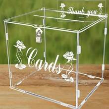 Acrylic Wedding Card Box With UV Floral Wreath Pattern, Transparent Detachable Storage Box For Collecting Birthday, Graduation Blessings - Z - View 13