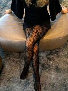 1 đôi tất cao đến đùi gợi cảm, tất lưới ren xếp ly dành cho nữ, thích hợp làm đồ lót dự lễ hội âm nhạc, trang phục ngày của mẹ. - màu đen - Xem 4