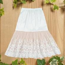 2024 Women Lady Lace Slip Casual Skirt Knee Length Natural Waist A-Line Floral Underskirt Petticoat Fashion New White Black - 向日葵白 - 查看 4