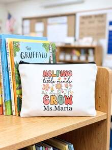 Custom Teacher Cosmetic Bag, Personalized Name Canvas Makeup Pouch, Helping Little Minds Grow Floral Print, Teacher Appreciation Week & Mother's Day 2026 Gift, High Quality Zippered Travel Organizer, Back To School Teacher Mom Gift - Multicolor - View 7