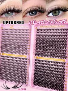 800/240Pcs Cluster Eyelash Extension Kit, 10D-40D Mixed Faux Mink Lashes, 0.07mm C Curl 8-18mm, 3D Russian Curl, Reusable Individual Lashes, DIY At Home For Beginners - D - View 2