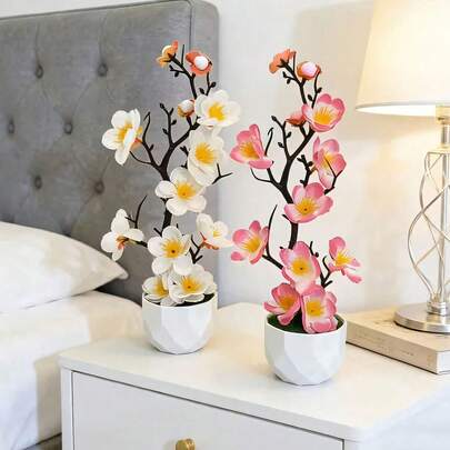 1pc Artificial Orchid Bonsai, Artificial Green Plum Bonsai, With Planter, Can Be Placed Indoors Or Outdoors Like Window Sill, Balcony, Entrance Or Tea Room, No Need For Watering Or Trimming. Leaves Have Clear Texture.
