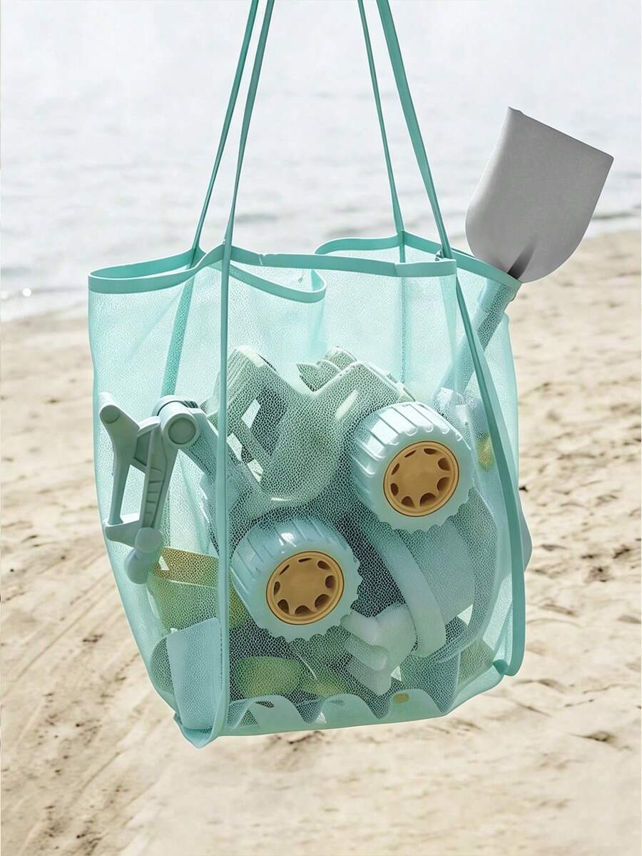 1pc Beach Toy Bag, Large Capacity Foldable Beach Tote Bag, Suitable For Storing Toys, Shells, Clothes And Towels During Beach Play (Made Of Lightweight Mesh Material, Please Do Not Overload With Heavy Items, Not For General Outdoor Or Shopping Use) - Green - View 1
