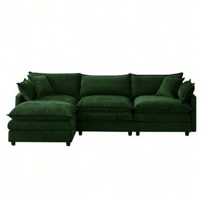 Modular Corner Sofa Made Of Premium Chenille – 3-Seater With Chaise Longue & Ottoman, Comfortable L-Shaped Sofa For Small Apartments, Living Rooms & Lounges, Breathable Family Seating Comfort