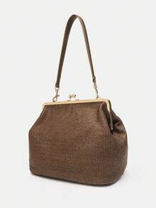 1pc Coffee Color Woven Shell Decor Women's Large Capacity Shoulder Crossbody Bag, Suitable For Beach, Travel And Vacation - Multicolor - View 7